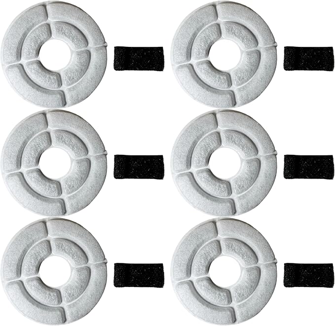 6 NISPIRA Charcoal Water Filters with Black Spongy Replacements for Kastty Whisper Quiet 2.2L/ 74 pz, Deeipet, IPettie Kamino 3L/101oz Cat Dog Water Fountain Dispenser | 5 mm Diameter