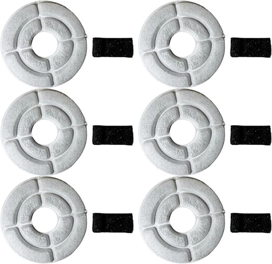 6 NISPIRA Charcoal Water Filters with Black Spongy Replacements for Kastty Whisper Quiet 2.2L/ 74 pz, Deeipet, IPettie Kamino 3L/101oz Cat Dog Water Fountain Dispenser | 5 mm Diameter