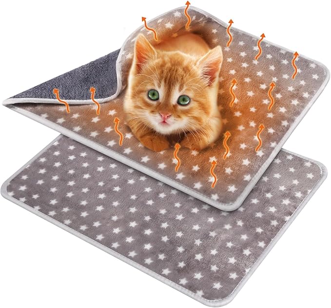 2 Pcs Warming Cat Pad Reflects Heating Dog Crate Self Warming Pet Pad Gray Nursing Cat Blankets Bed Mat for Newborn Kittens Puppies Elder Dog Washable(Small Star,24 x 18)