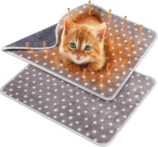 2 Pcs Warming Cat Pad Reflects Heating Dog Crate Self Warming Pet Pad Gray Nursing Cat Blankets Bed Mat for Newborn Kittens Puppies Elder Dog Washable(Small Star,24 x 18)