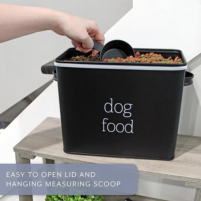 AuldHome Design Retro Dog Food Canister (Black); Modern Farmhouse Style Storage Bin for Pet Food