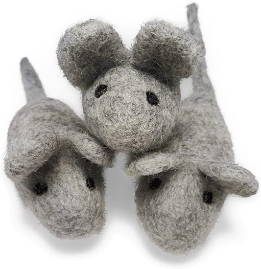 Cat Mouse Toy - 3 Felted Wool Mouse Toys Without Catnip for Indoor Cats and Kittens - Large Handmade Mice