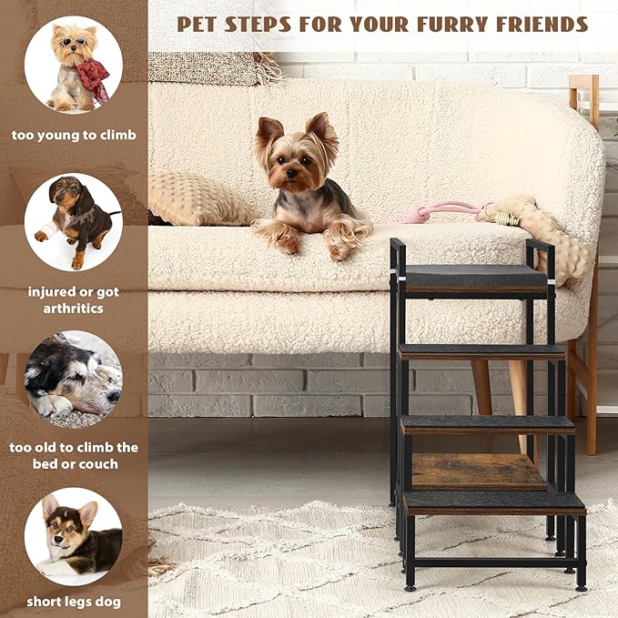 Dog Window Perch Dog Steps for High Beds and Couch, 22''H Non-Slip Stairs for Small Medium Cats, 4 Steps Pet Bunk Bed with Stair, Sturdy Frame