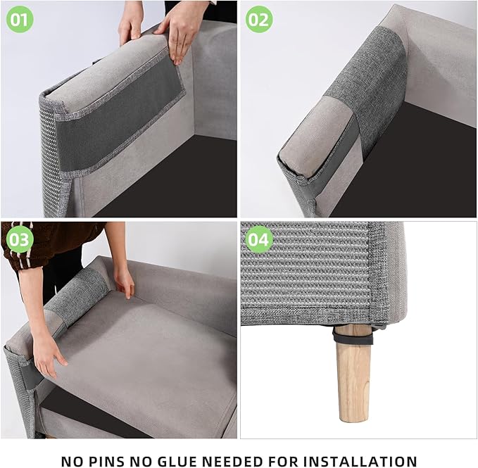 Cat Scratch Couch Protector,23.6L*19.6W inch Scratching Furniture Protector Pad,Cat Scratch Sofa Arm Sheild with Grey Natural Sisal for Protecting Couch Sofa Chair Furniture (Grey/Right Hand)