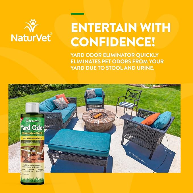 NaturVet – Yard Odor Eliminator | Eliminate Stool and Urine Odors from Lawn and Yard | Designed for Use on Grass, Plants, Patios, Gravel, Concrete & More | 16 oz Refill