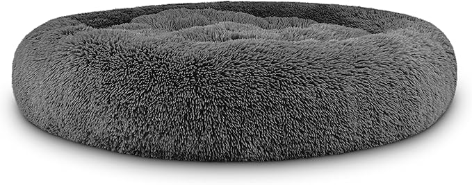 The Dog’s Bed Sound Sleep Donut Dog Bed, XL Steel Grey Fur Calming Nest Bed Removable Cover, Veterinary Approved