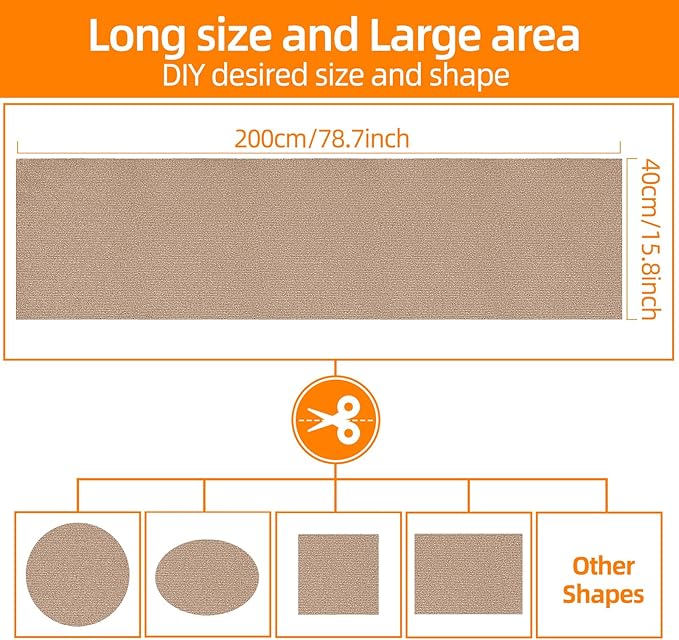 Cat Scratch Mat, Trimmable Self-Adhesive Carpet Pad, Decorative Tree Shelf, Wall, Scratching Post, Couch Protector 78.7"x15.8"