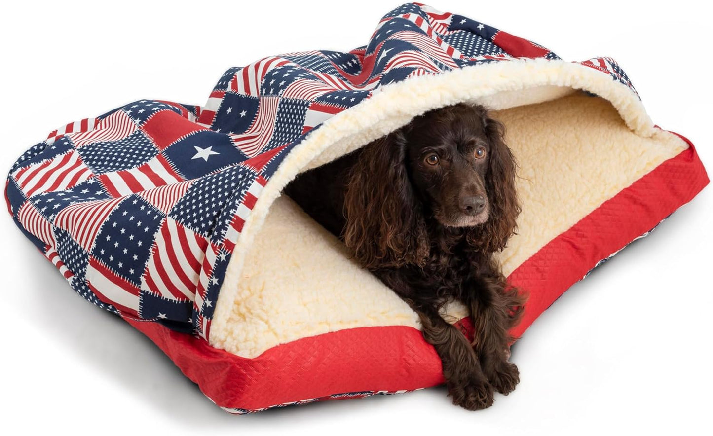 Snoozer Pet Products Luxury Rectangle Cozy Cave, Wag Collection, Large, Starpatch Red Diamond