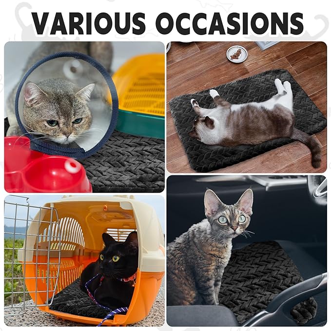 4 Pack Self Heating Cat Pad 16 x 20 Inch Self Warming Cat Bed Non Slip Warm Dog Pad Mat Washable Pet Kennel Crate Bed Mat for Indoor Outdoor Pets(Black,16 x 20 Inch)