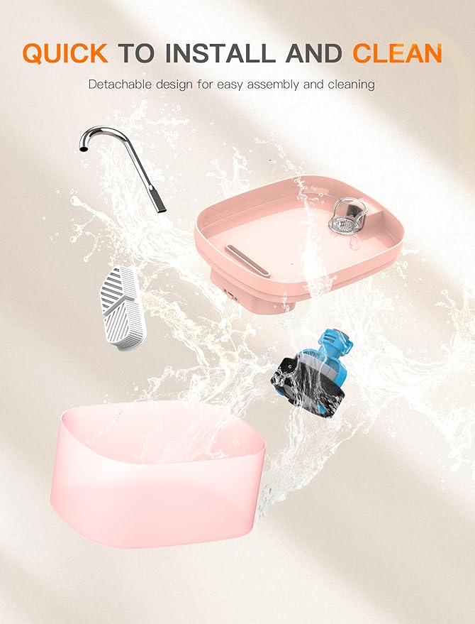 Cat Water Fountain, 84OZ/2.5L Cat Fountain, Super Silent Pet Water Fountain, Activated Carbon Filter, Translucent Pet Water Dispenser Suitable for Multiple Pets Family (Pink)