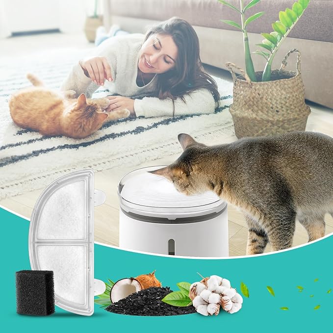 6 Pack Pet Fountain Replacement Filters for Wireless Pumps Cat Water Fountain Dog Water Dispenser WF20/CF20, Triple Filtration System Replacement Filters