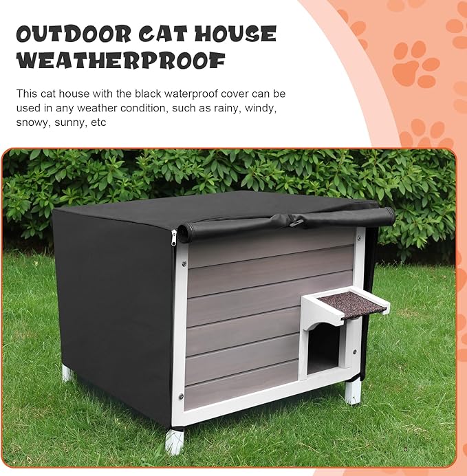 Rockever Outdoor Cat House, 100% Insulated Cat House for Outdoor Cats Weatherproof Feral cat House for All-Round Foam Layers Filling (Grey-with Cover, L)