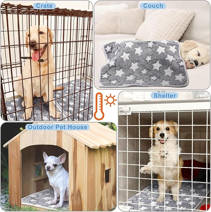 2 Pcs Warming Cat Pad Reflects Heating Dog Crate Self Warming Pet Pad Gray Nursing Cat Blankets Bed Mat for Newborn Kittens Puppies Elder Dog Washable(Large Star,24 x 18)