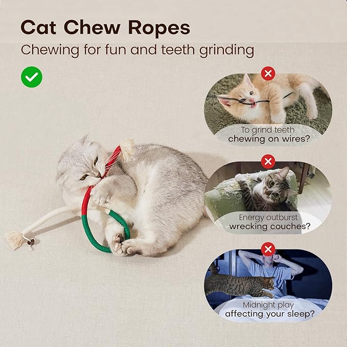 Potaroma Cat Toys Chew Ropes 3Pcs with Refillable Natural Catnip, Safe Teeth Cleaning Toy for Indoor Kittens, Interactive Cat Nip Kitty Toys for All Breeds 19.5 Inches