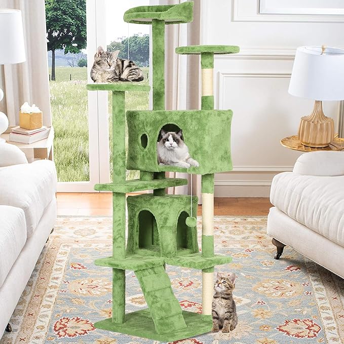 BestPet 70in Cat Tree Tower for Indoor Cats,Multi-Level Cat Furniture Activity Center with Cat Scratching Posts Stand House Cat Condo with Funny Toys for Kittens Pet Play House,Green
