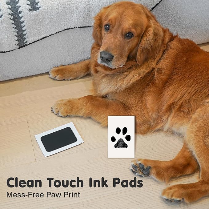 Inkless Paw Print Kit for Dogs,Cats & Babies – Clean Touch Dog Nose & Baby Handprint Kit, Mess-Free Ink Pad with 4 Pads & 2 Wooden Frames – Keepsake Gifts for Pet Owners & New Moms
