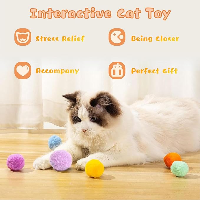 Low Noise Interactive Cat Ball Launcher Gun, 2 Noise-Reduced Launchers (New Upgraded), 100 Pcs Colorful Silent Plush Pom Pom Balls (1.2 inches), with 4 Pcs Cat Spring Toy