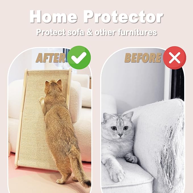 Meeyoview Sisal Cat Scratcher, L Shape Scratching Pad, Vertical Scratch Ramp for Indoor Cats, Wall & Couch Furniture Protector with Catnip