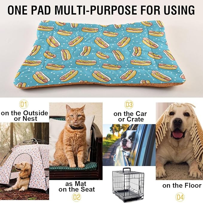 Hot Dog Pet Bed Cute Dog Bed Mat Absorbing Non Slip Pad Pet Sleeping Mat for Small, Medium, and Large Dogs Puppy Cat 24 in x 18 in