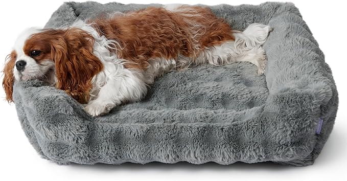 Lesure Fluffy Dog Beds for Medium Dogs - Rectangle Orthopedic Calming Pet Sofa,Plush Bubble Bolster Pet Bed with Removable Washable Cover and Nonskid Bottom,30x24x8inches,Grey