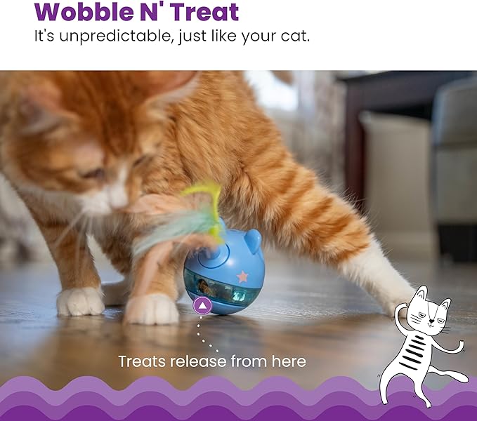 Catstages Hunt 'N Swat Treat Tumbler Interactive Treat-Dispensing Cat Toy, Blue