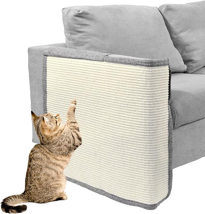 Cat Scratch Couch Protector with Natural Sisal for Protecting Couch Sofa Chair Furniture19.7’’W*23.6’’W(Light Grey/Right Hand)