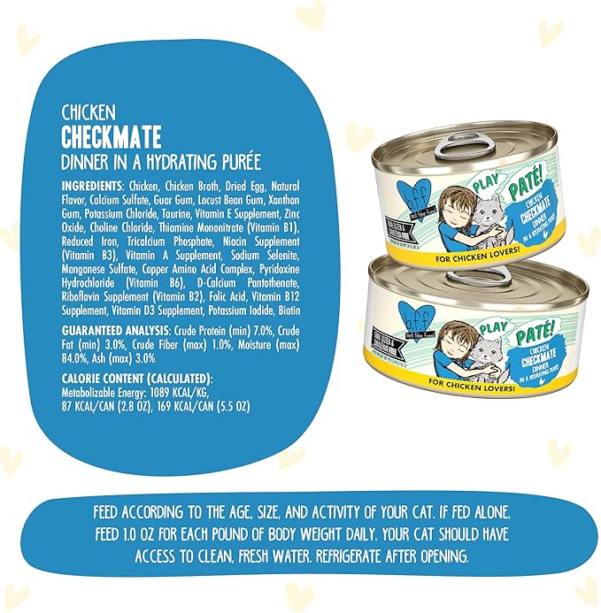 Weruva B.F.F. Play - Best Feline Friend Paté Lovers, Aw Yeah!, Chicken Checkmate with Chicken, 5.5oz Can (Pack of 8)