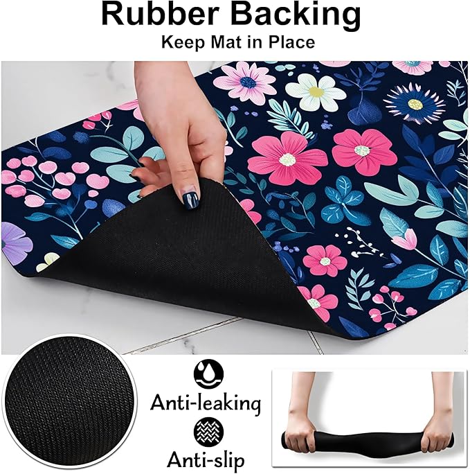 Groovy Wildflowers Pet Feeding Mat-Quick Dry Absorbent Dog Cat Food Mat, Anti-Slip Water Bowl Mats for Messy Eaters-No Stains Indoor Pet Accessories 12"x20"