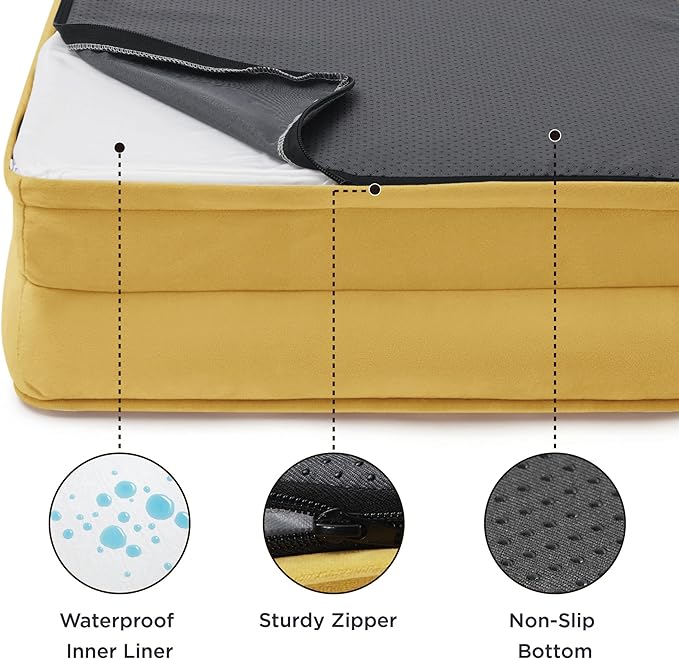 Bedsure Orthopedic Dog Bed Medium Size Dogs - Washable Medium Dog Cat Bed Waterproof, Comfort Pet Couch Sofa with Washable Removable Cover, Pets Bed with Nonskid Bottom, Spicy Mustard, 28"
