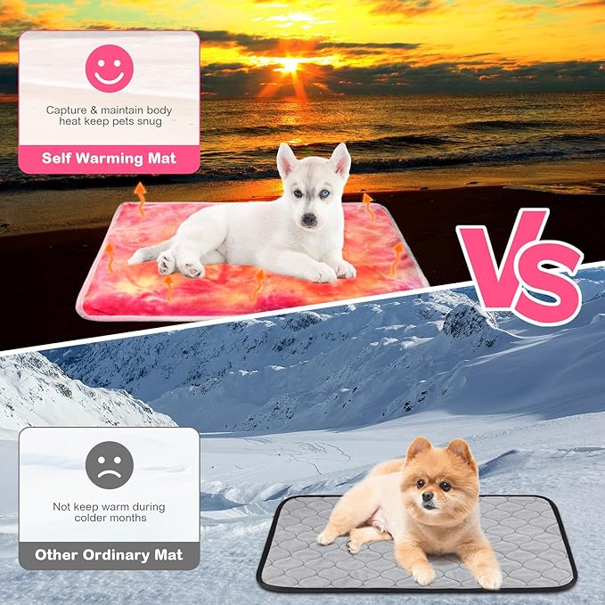 4 Pack Self Heating Cat Bed Cat Self Warming Pad with Removable Cover Extra Warm Thermal Pet Pad Washable Pet Crate Mat Anti Slip Kennel for Indoor Outdoor Pets(Tie Dye,20 x 28 Inches)