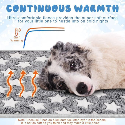 2 Pcs Warming Cat Pad Reflects Heating Dog Crate Self Warming Pet Pad Gray Nursing Cat Blankets Bed Mat for Newborn Kittens Puppies Elder Dog Washable(Large Star,41 x 29)