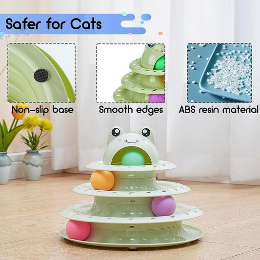 Gefryco 26pcs Cat Toys 4-Level Roller Track for Indoor Cats, Interactive Cat Toy with Colorful Balls Self Play Kitten Puzzle Toys, Fun Kitty Exercise Toys (Green)