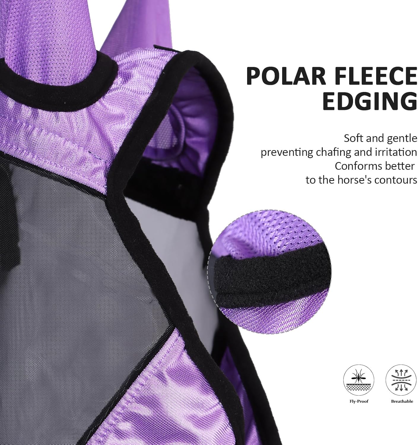 Harrison Howard Pro Luminous Horse Half Face Fly Mask Large Eye Space with Ears UV Protection for Horse Gentle Lavendar XL