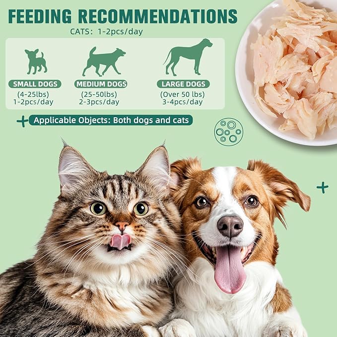 Steamed Chicken Breast Pet Snacks - Natural and Healthy, High Protein, Rich in Fish Oil, No Additives, Suitable for Cats and Dogs, 4PCS/1Pack, 160g/5.64oz