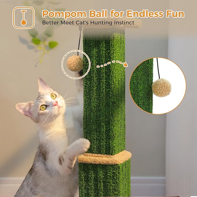 PAWZ Road Carpet Cat Scratching Post 32” Tall Scratching Post for Indoor Cats Adults Ultimate Scratch Post with Carpet, Large Base and Removable Dangling Ball- Green