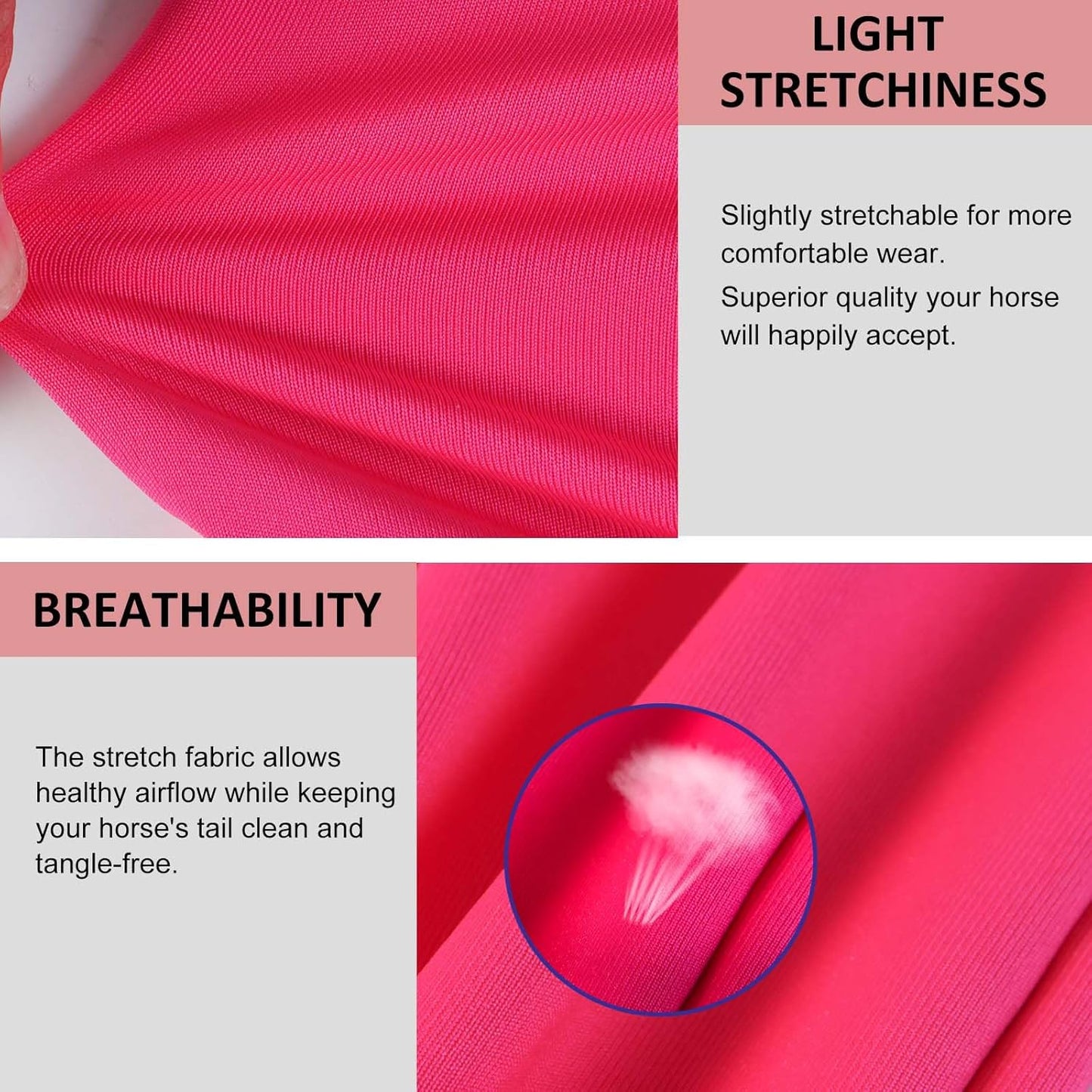 Harrison Howard Stretchy Horse Tail Guard - Breathable & Protects - Slip On Design - 2 Strand Closure - 22" L Light Pink