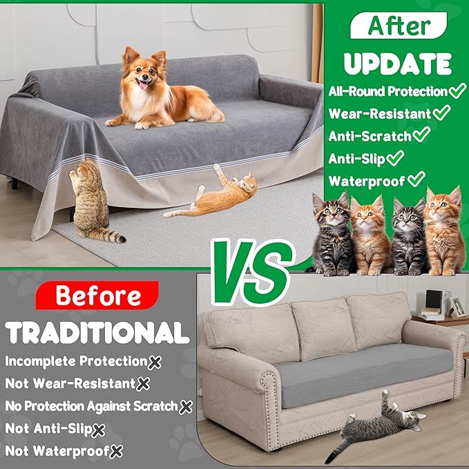 Cat Scratch Furniture Protector - Anti-Slip, Waterproof Sofa Cover to Keep Cats Off, Pet-Friendly Couch Protectors for 3 Cushion Couch, Anti-Scratch Couch Cover for Pets and Kids 118"X91"Dark Gray