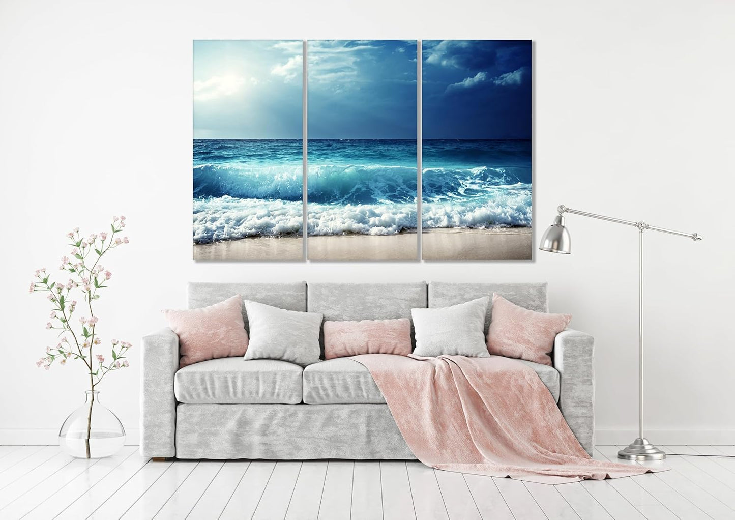 Nature Wall Art Prints - Ocean Forest Mountain Lake Canvas Landscapes - Small to Extra Large Living Room Bedroom Kitchen Bathroom Décor (Summer Ocean Beach, 55L" x 83W"- 3 Panels)