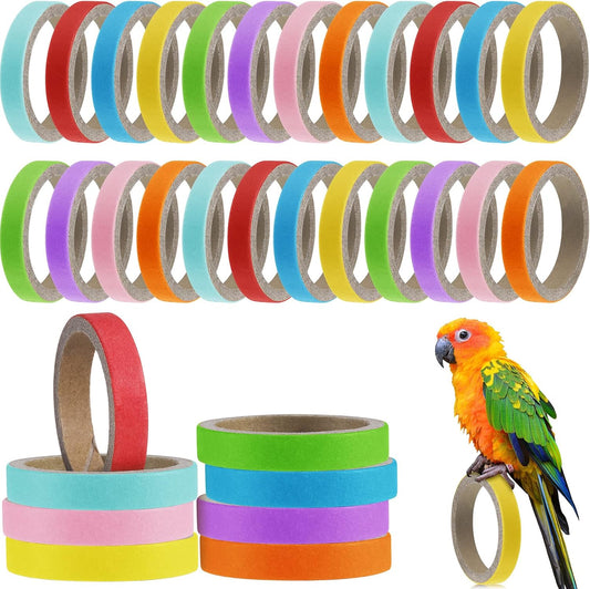 Jenaai 24 Pcs Chew Bagels Bird Toys for Parrots 2.4 Inch Wood Bird Chew Toys Colorful Cardboard Foraging Chew Foot Wooden Training Toy for Cockatiels Cockatoos Macaws and Similar Sized Pet Birds