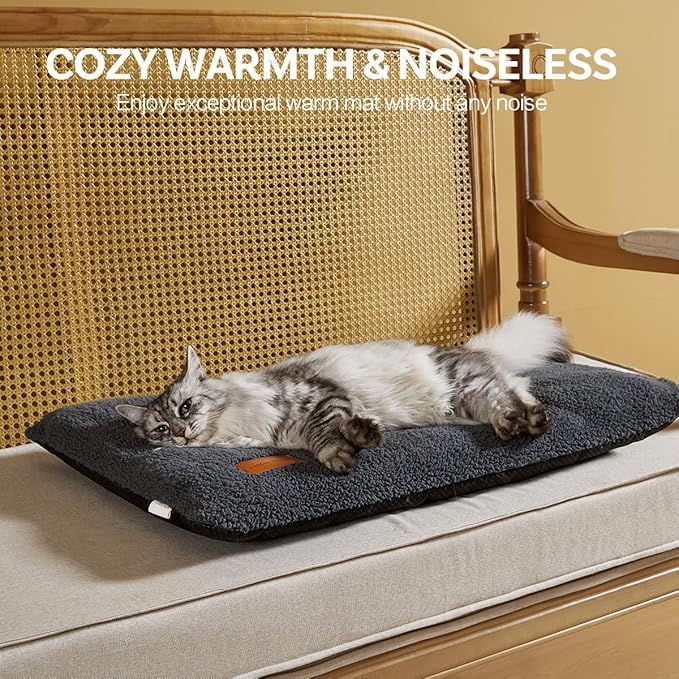 Self Warming Cat Bed Self Heating Pad 24 x 18 inch Thermal Pet mat for Indoor Outdoor Pets Double Filled Cat Mat with Washable Removable Cover Non-Slip Bottom (Dark Gray)