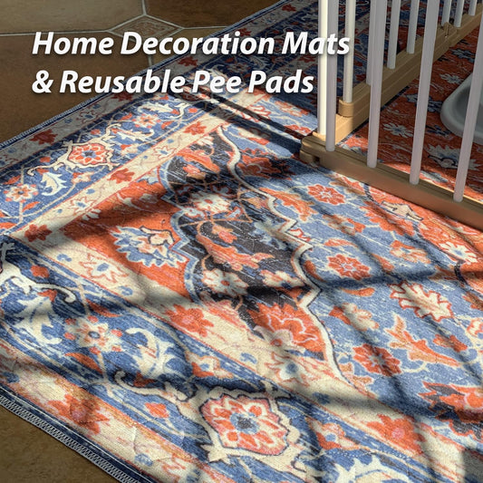 nunubaby Washable Pee Pads for Dogs, Stylish, Non-Slip and Leak-Proof Pee Pads. Reusable Potty Pads for Dogs for Crates and Floors.(Red/Multi, 18" x24")