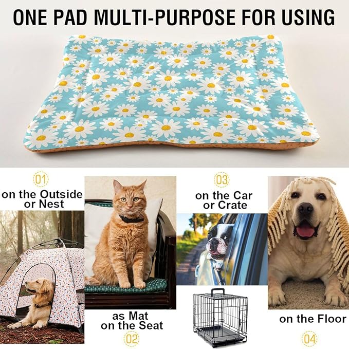 Daisy Floral Pet Bed Cute Dog Bed Mat Absorbing Non Slip Pad Pet Sleeping Mat for Small, Medium, and Large Dogs Puppy Cat 24 in x 18 in