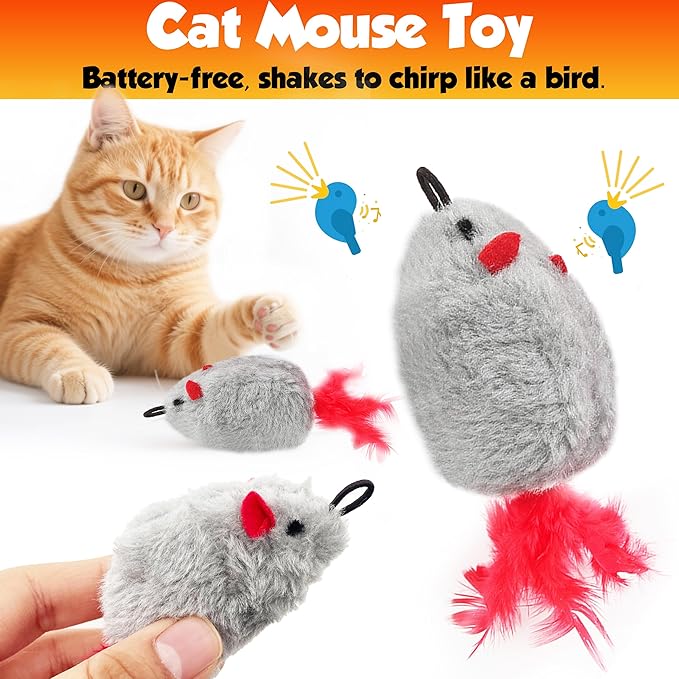 Cat Toys Set for Indoor Cats – 14PCS Cat Toys with Teaser Wand, Mouse, Ball, Spring Toys for Kittens, Interactive Cat Teaser Toys for Bored Cats Exercise and Play