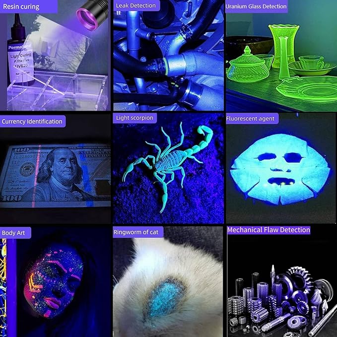 UV Flashlight 20W, 5000 mAh High Power 365nm UV Light, Led Usb Rechargeable Black Light Flashlight for Pet Urine Detection, Resin Curing, Rock Hunting, Traveling, AC Leak, Uranium Glass, Bed Bug