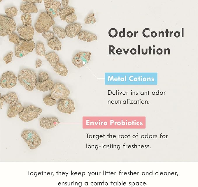 Lady N Cat Litter Deodorizer – Litter Box Odor Eliminator with Enviro-Probiotics,Cation Odor Control,Natural Ingredients Safe for Cats, Extends Litter Lifespan,Refreshing Woody Scent, 10g x 15Packets