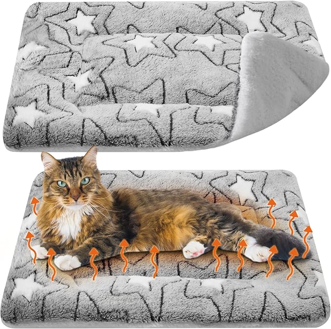 2 Pack Self Warming Cat Mat Self Heating Pad Bed Reversible Machine Washable Reflects Body Heat Warm Thermal Pet Pad Crate Blanket for Feral and Indoor Cat(Double Star,22'' X 18'')