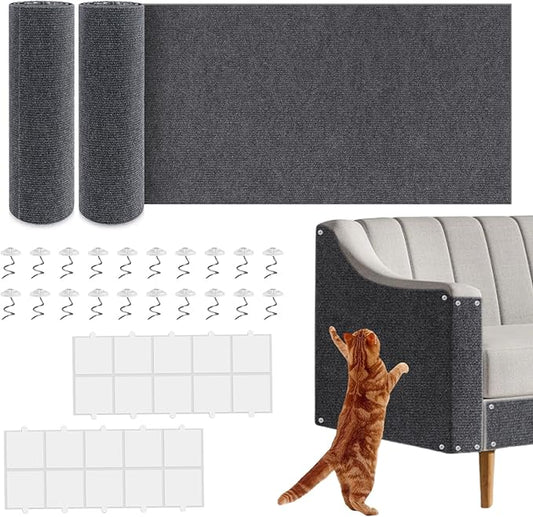 2PCS Cat Scratch Furniture Protector Mat DIY Self-Adhesive,39.3”X 15.8”，Includes Nano Adhesive and Fixing Nails (Gray)，for Sofa, Walls, Floors，Cat Tree,Door, Durable & Pet-Friendly