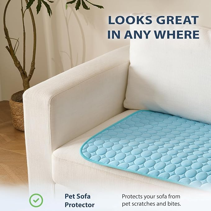 MICROCOSMOS Summer Cooling Mat & Sleeping Pad- Water Absorption Top, Materials Safe, Easy Carry, EZ Clean. Keep Cooling for Pets, Kids and Adults.(Blue, 59" x 40")