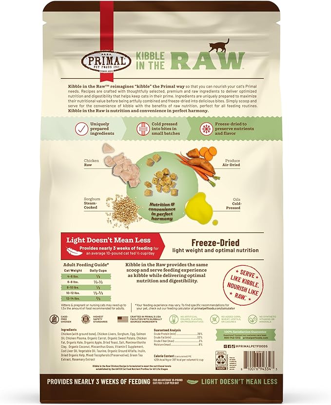 Primal Kibble in The Raw, Freeze Dried Cat Food, Chicken, Scoop & Serve, Made with Raw Protein, Whole Ingredient Nutrition, Crafted in The USA, Dry Cat Food, 24 Ounce (1.5 lb) Bag