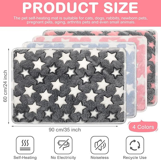 4 Pack Self Heating Cat Bed Cat Self Warming Pad with Removable Cover Extra Warm Thermal Pet Pad Washable Pet Crate Mat Anti Slip Kennel for Indoor Outdoor Pets(Star,24 x 35 Inches)